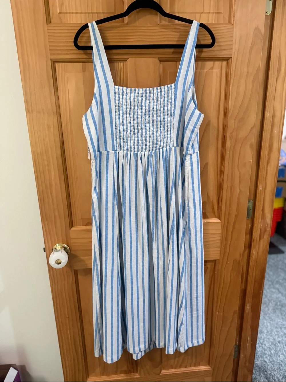 Old Navy Blue and White Vertical Stripe Dress